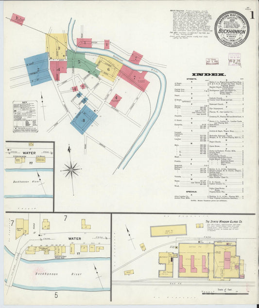 Sanborn Fire Insurance Map from Buckhannon, Upshur County, West Virginia (1908), Sheet #0001 - Complete Map Set gallery image, historic Sanborn map, vintage wall art, West Virginia West Virginia