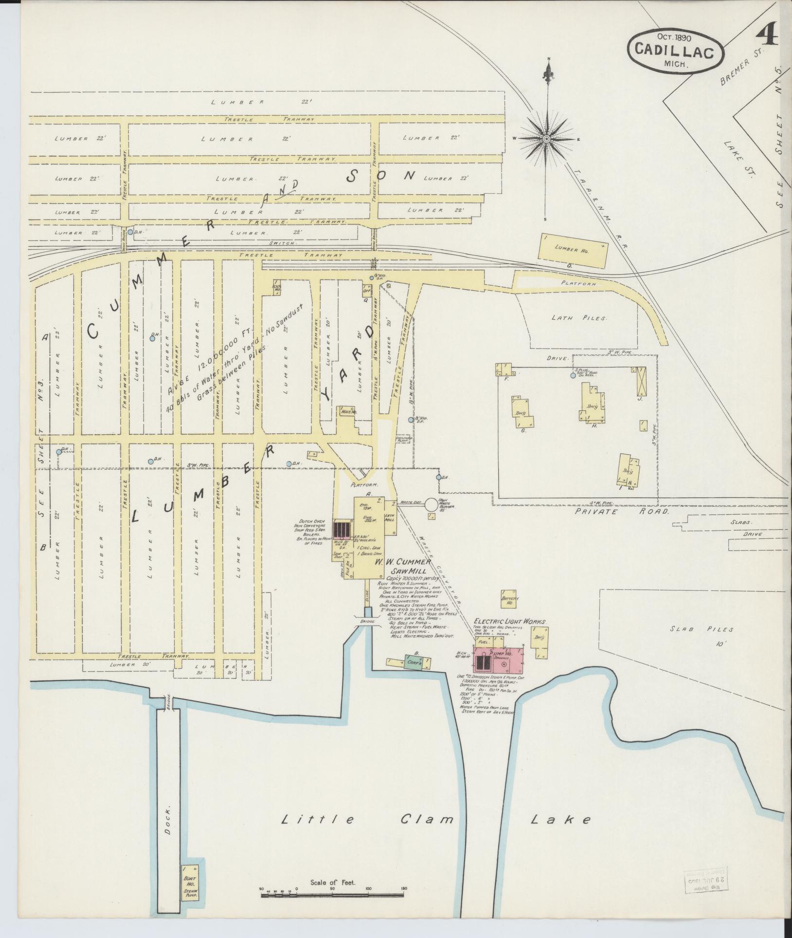 Sanborn Fire Insurance Map from Cadillac, Wexford County, Michigan (1890), Sheet #0004 - Historic Sanborn Fire Insurance Map Print, vintage old map wall art, antique decor, genealogy gift, Michigan Michigan map