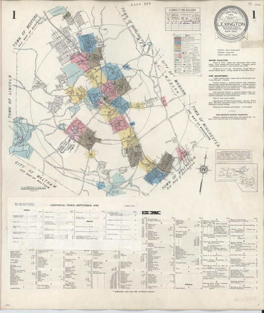 Sanborn Fire Insurance Map from Lexington, Middlesex County, Massachusetts (1950), Sheet #0001 - Historic Sanborn Fire Insurance Map Print, vintage old map wall art, antique decor, genealogy gift, Massachusetts Massachusetts map