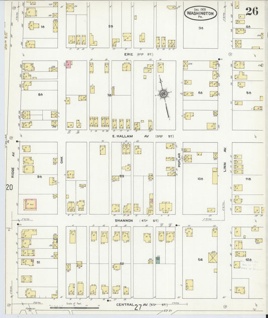 Sanborn Fire Insurance Map from Washington, Washington County, Pennsylvania (1909), Sheet #0026 - Historic Sanborn Fire Insurance Map Print, vintage old map wall art, antique decor, genealogy gift, Pennsylvania Pennsylvania map