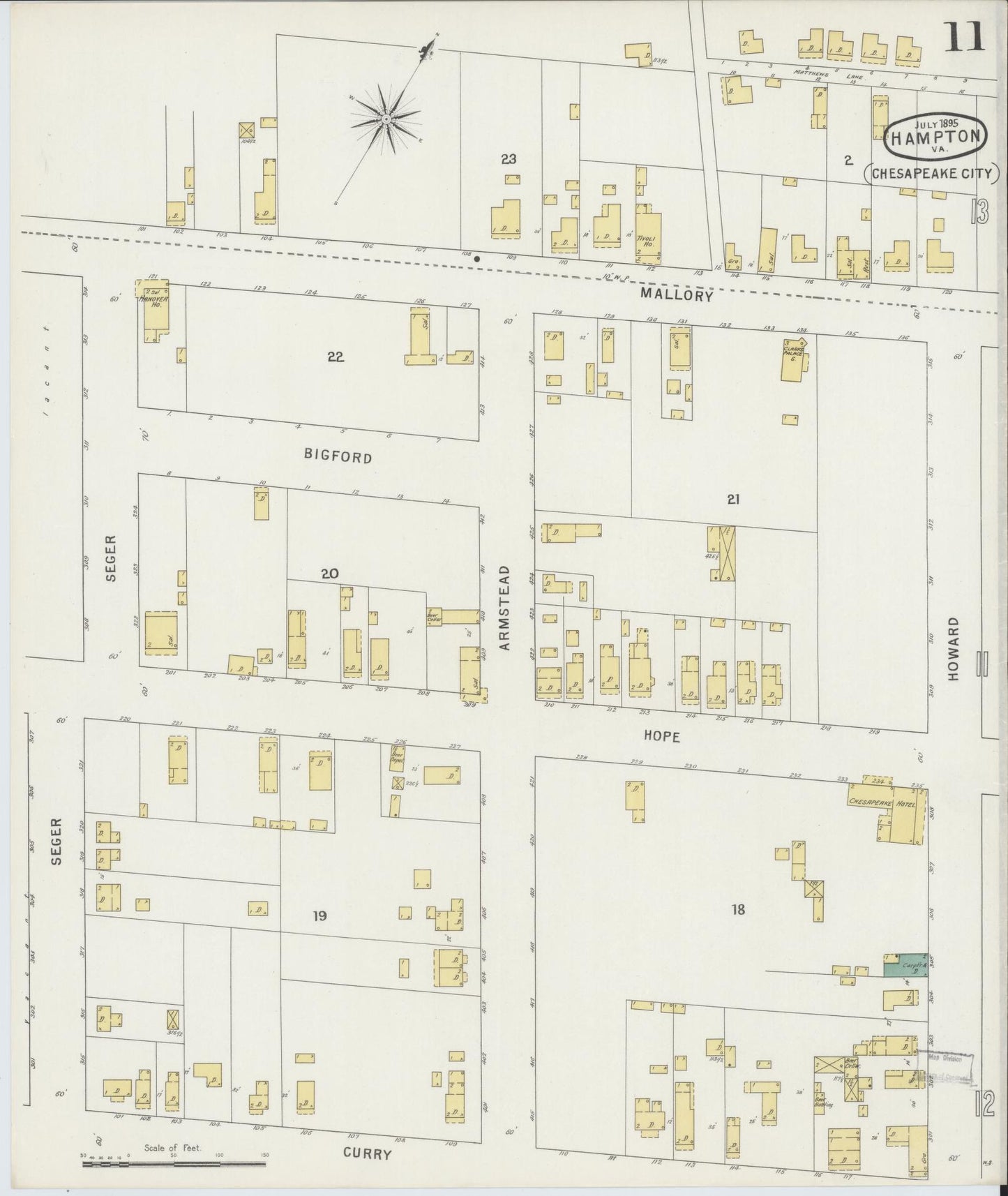 Sanborn Fire Insurance Map from Hampton, Independent Cities, Virginia (1895), Sheet #0011 - Complete Map Set gallery image, historic Sanborn map, vintage wall art, Virginia Virginia