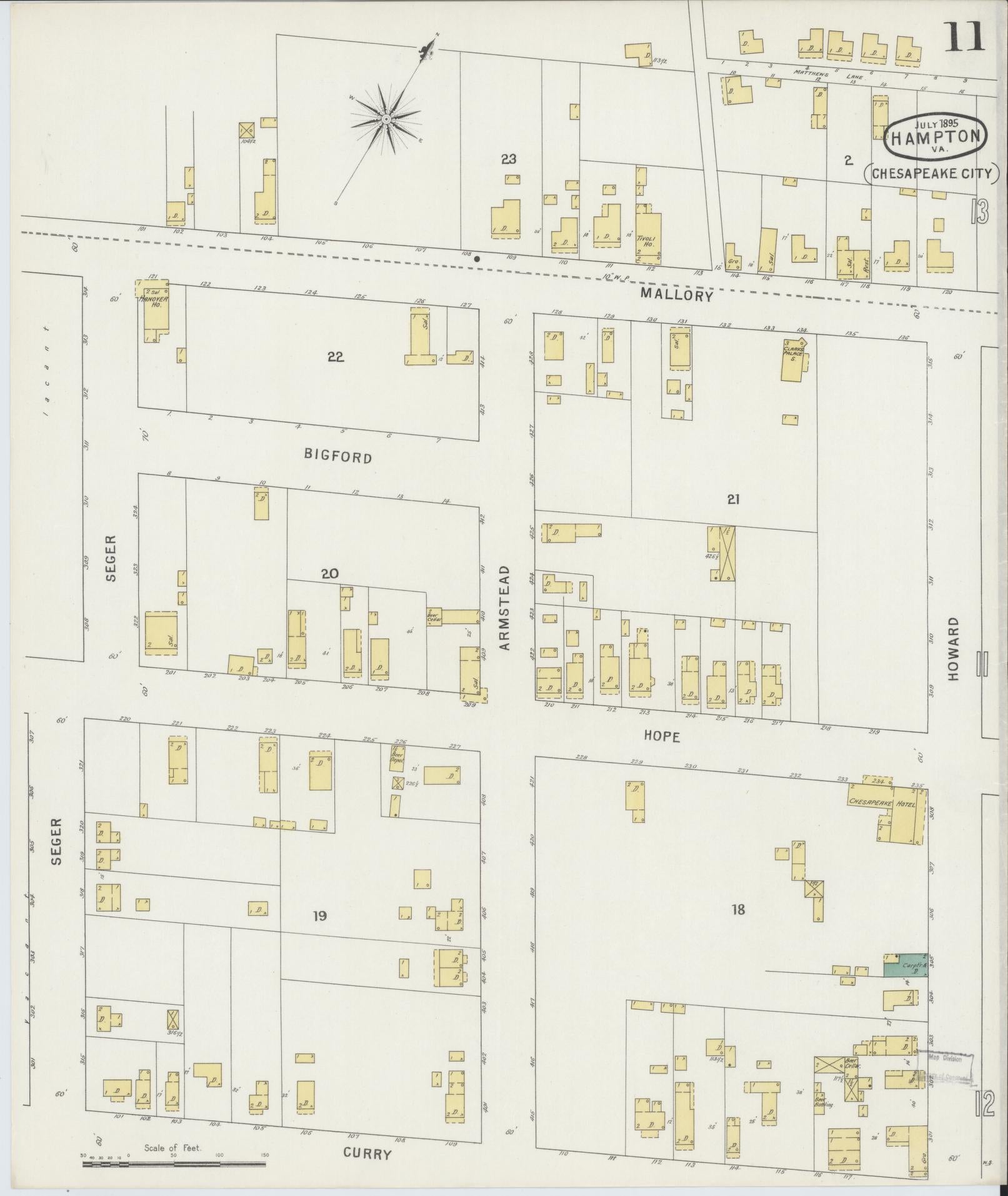 Sanborn Fire Insurance Map from Hampton, Independent Cities, Virginia (1895), Sheet #0011 - Complete Map Set gallery image, historic Sanborn map, vintage wall art, Virginia Virginia