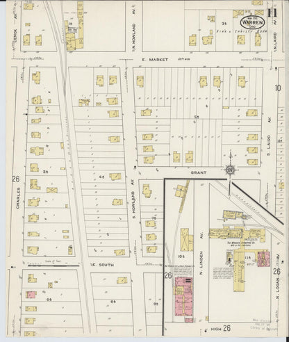 Sanborn Fire Insurance Map from Warren, Trumbull County, Ohio (1915), Sheet #0011 - Complete Map Set gallery image, historic Sanborn map, vintage wall art, Ohio Ohio