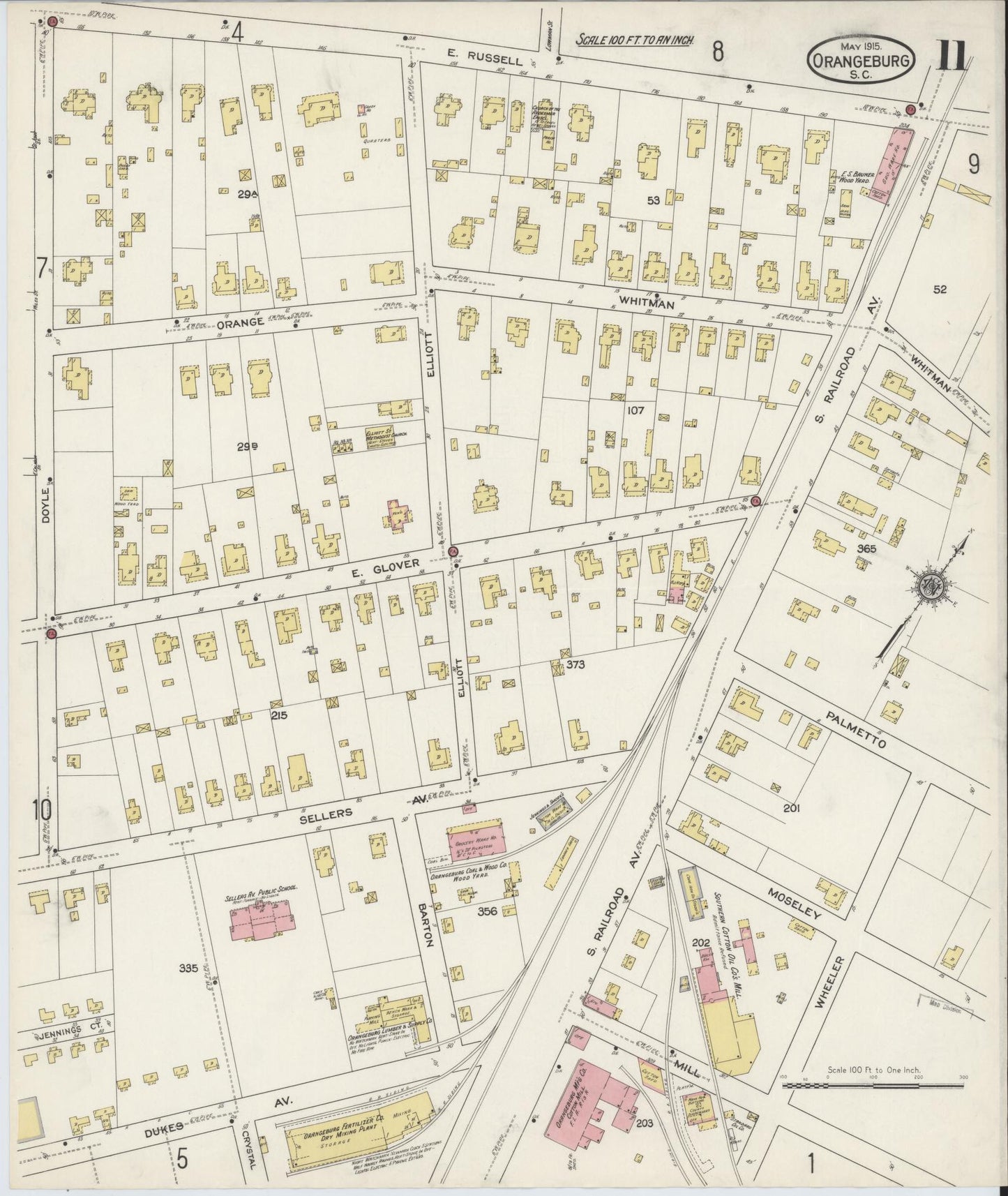 Sanborn Fire Insurance Map from Orangeburg, Orangeburg County, South Carolina (1915), Sheet #0011 - Complete Map Set gallery image, historic Sanborn map, vintage wall art, South Carolina South Carolina