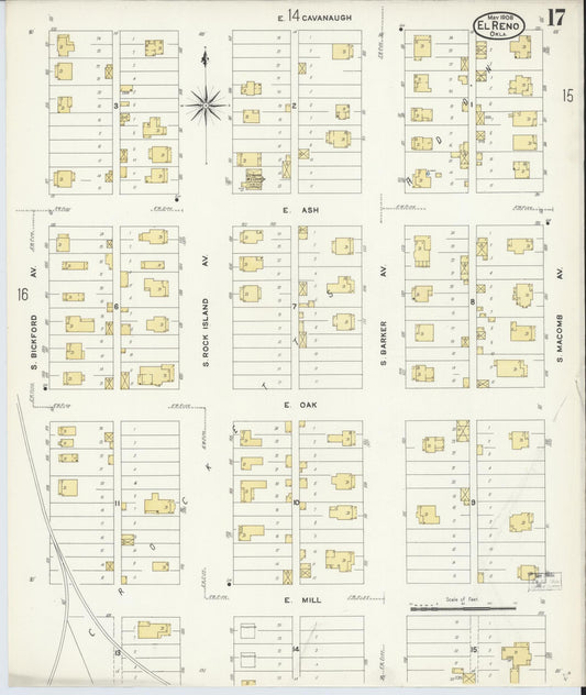 Sanborn Fire Insurance Map from El Reno, Canadian County, Oklahoma (1908), Sheet #0017 - Historic Sanborn Fire Insurance Map Print, vintage old map wall art, antique decor, genealogy gift, Oklahoma Oklahoma map