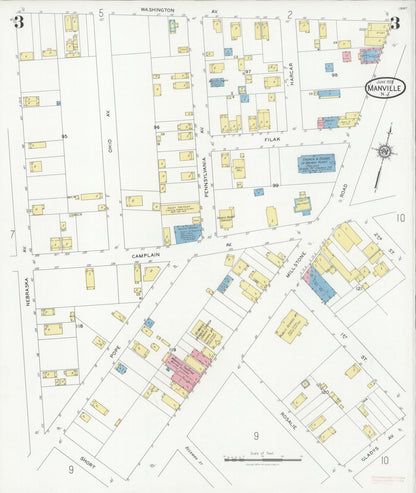 Sanborn Fire Insurance Map from Manville, Somerset County, New Jersey (1928), Sheet #0003 - Historic Sanborn Fire Insurance Map Print, vintage old map wall art, antique decor, genealogy gift, New Jersey New Jersey map