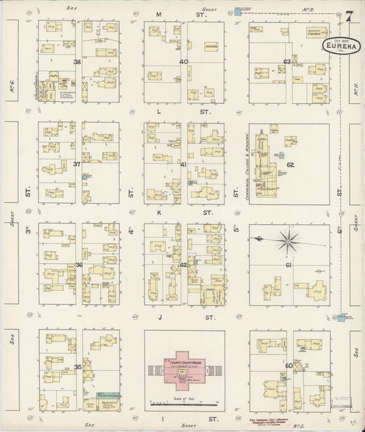 Sanborn Fire Insurance Map from Eureka, Humboldt County, California (1889), Sheet #0007 - Historic Sanborn Fire Insurance Map Print, vintage old map wall art, antique decor, genealogy gift, California California map