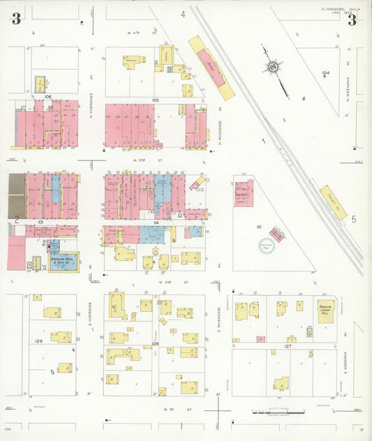 Sanborn Fire Insurance Map from Claremore, Rogers County, Oklahoma (1933), Sheet #0003 - Historic Sanborn Fire Insurance Map Print, vintage old map wall art, antique decor, genealogy gift, Oklahoma Oklahoma map