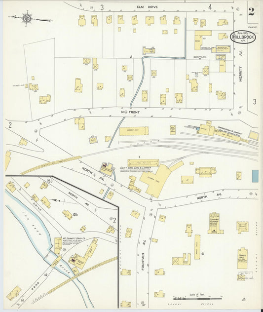 Sanborn Fire Insurance Map from Millbrook, Dutchess County, New York (1913), Sheet #0002 - Historic Sanborn Fire Insurance Map Print, vintage old map wall art, antique decor, genealogy gift, New York New York map