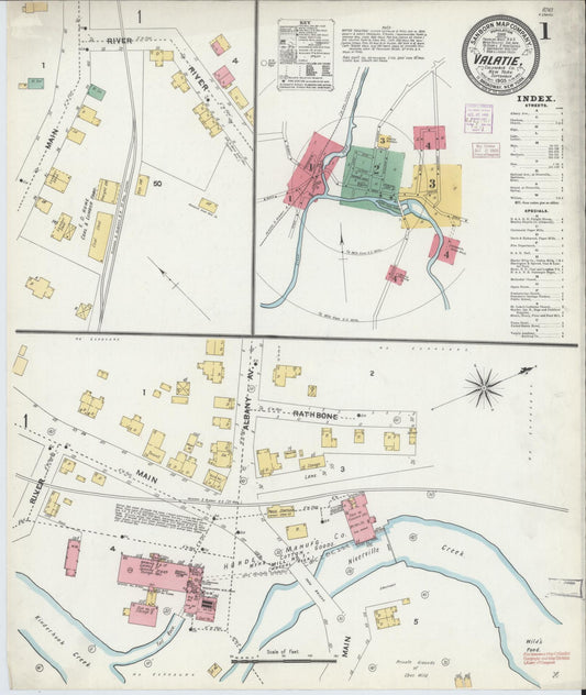 Sanborn Fire Insurance Map from Valatie, Columbia County, New York (1905), Sheet #0001 - Historic Sanborn Fire Insurance Map Print, vintage old map wall art, antique decor, genealogy gift, New York New York map
