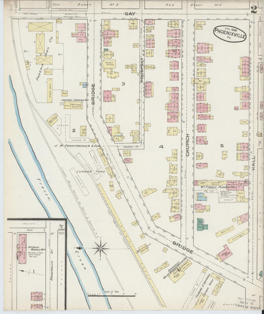 Sanborn Fire Insurance Map from Phoenixville, Chester County, Pennsylvania (1886), Sheet #0002 - Historic Sanborn Fire Insurance Map Print, vintage old map wall art, antique decor, genealogy gift, Pennsylvania Pennsylvania map