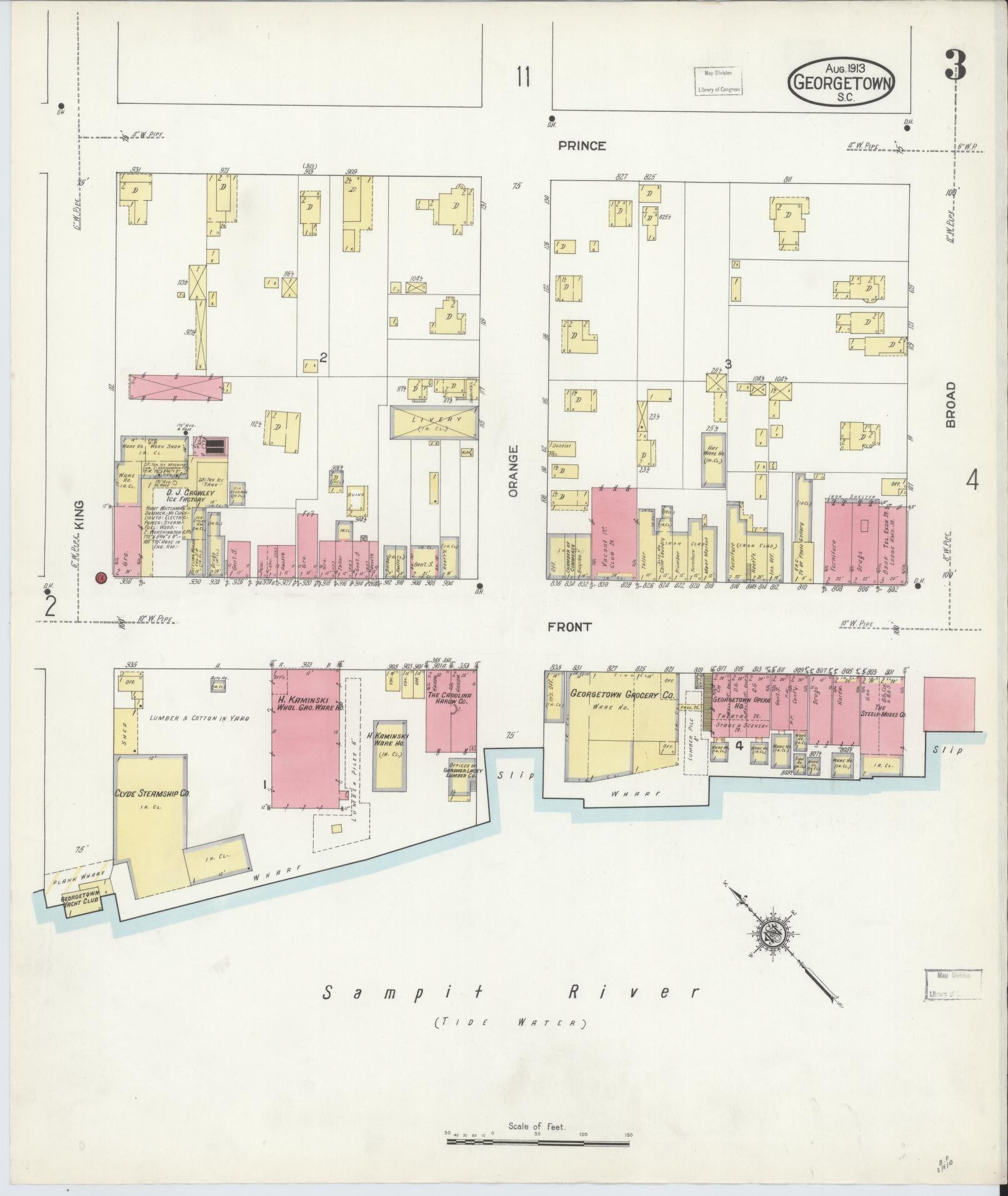 Sanborn Fire Insurance Map from Georgetown, Georgetown County, South Carolina (1913), Sheet #0003 - Complete Map Set gallery image, historic Sanborn map, vintage wall art, South Carolina South Carolina