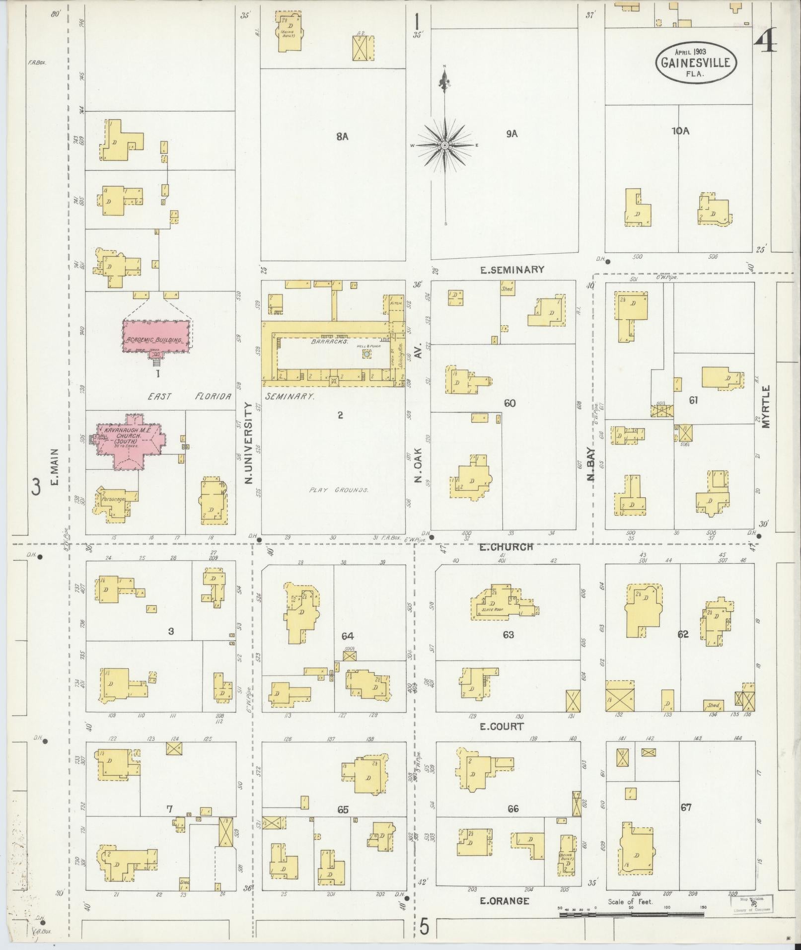 Sanborn Fire Insurance Map from Gainesville, Alachua County, Florida (1903), Sheet #0004 - Complete Map Set gallery image, historic Sanborn map, vintage wall art, Florida Florida