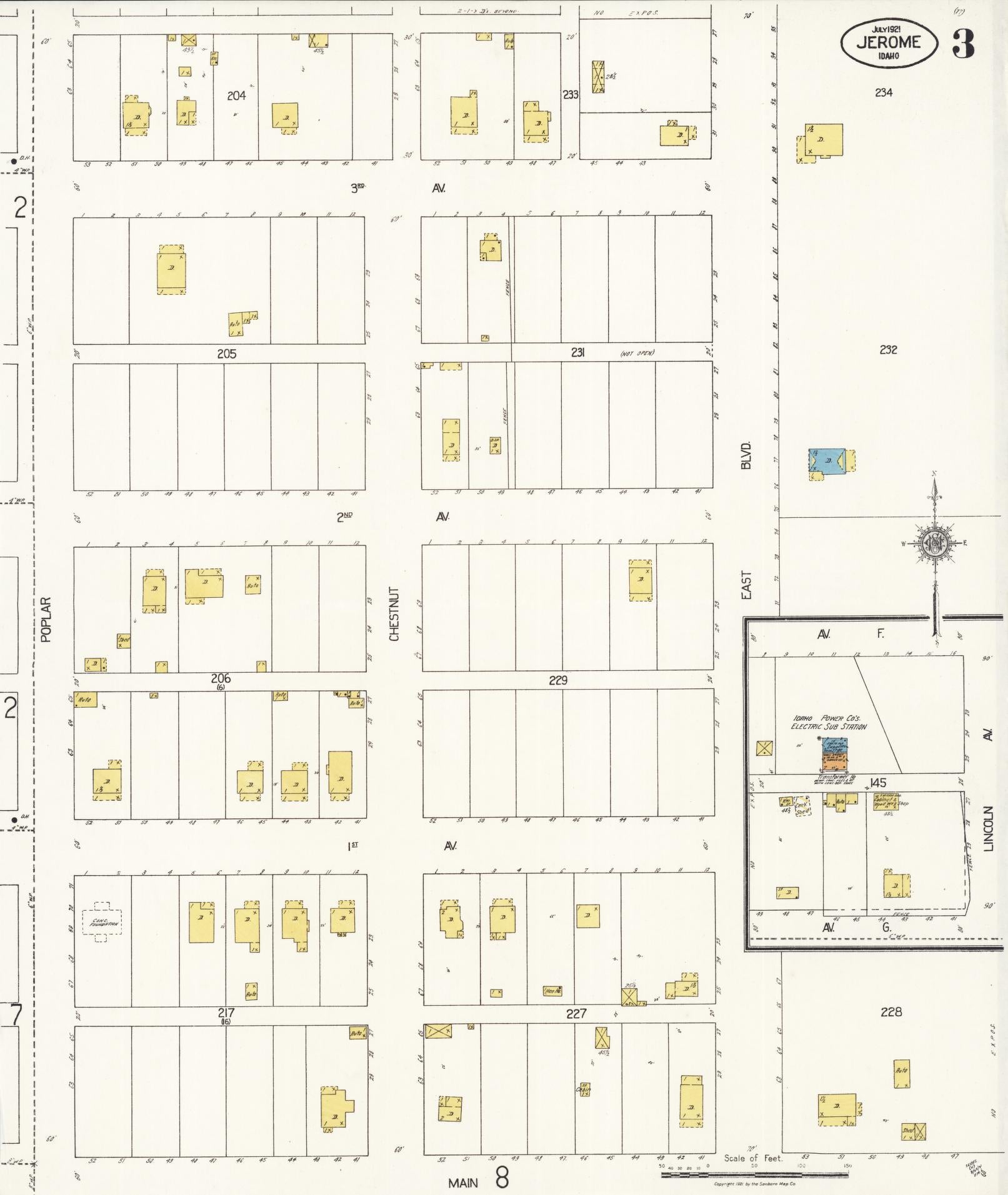 Sanborn Fire Insurance Map from Jerome, Jerome County, Idaho (1921), Sheet #0003 - Historic Sanborn Fire Insurance Map Print, vintage old map wall art, antique decor, genealogy gift, Idaho Idaho map
