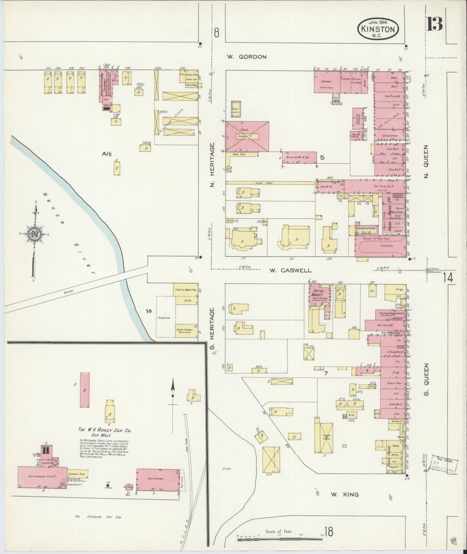 Sanborn Fire Insurance Map from Kinston, Lenoir County, North Carolina (1914), Sheet #0013 - Complete Map Set gallery image, historic Sanborn map, vintage wall art, North Carolina North Carolina