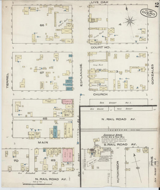 Sanborn Fire Insurance Map from Cuero, De Witt County, Texas (1885), Sheet #0002 - Historic Sanborn Fire Insurance Map Print, vintage old map wall art, antique decor, genealogy gift, Texas Texas map