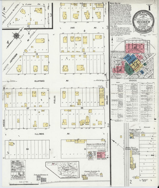 Sanborn Fire Insurance Map from Hooker, Texas County, Oklahoma (1922), Sheet #0001 - Historic Sanborn Fire Insurance Map Print, vintage old map wall art, antique decor, genealogy gift, Oklahoma Oklahoma map