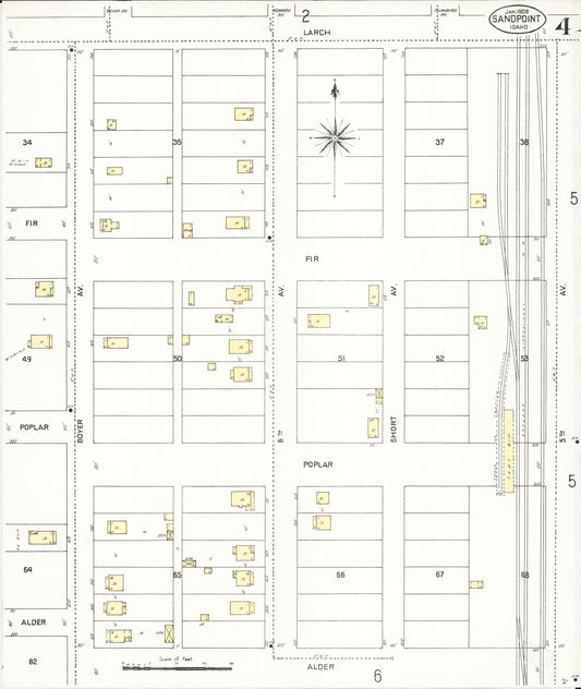 Sanborn Fire Insurance Map from Sandpoint, Bonner County, Idaho (1909), Sheet #0004 - Historic Sanborn Fire Insurance Map Print, vintage old map wall art, antique decor, genealogy gift, Idaho Idaho map
