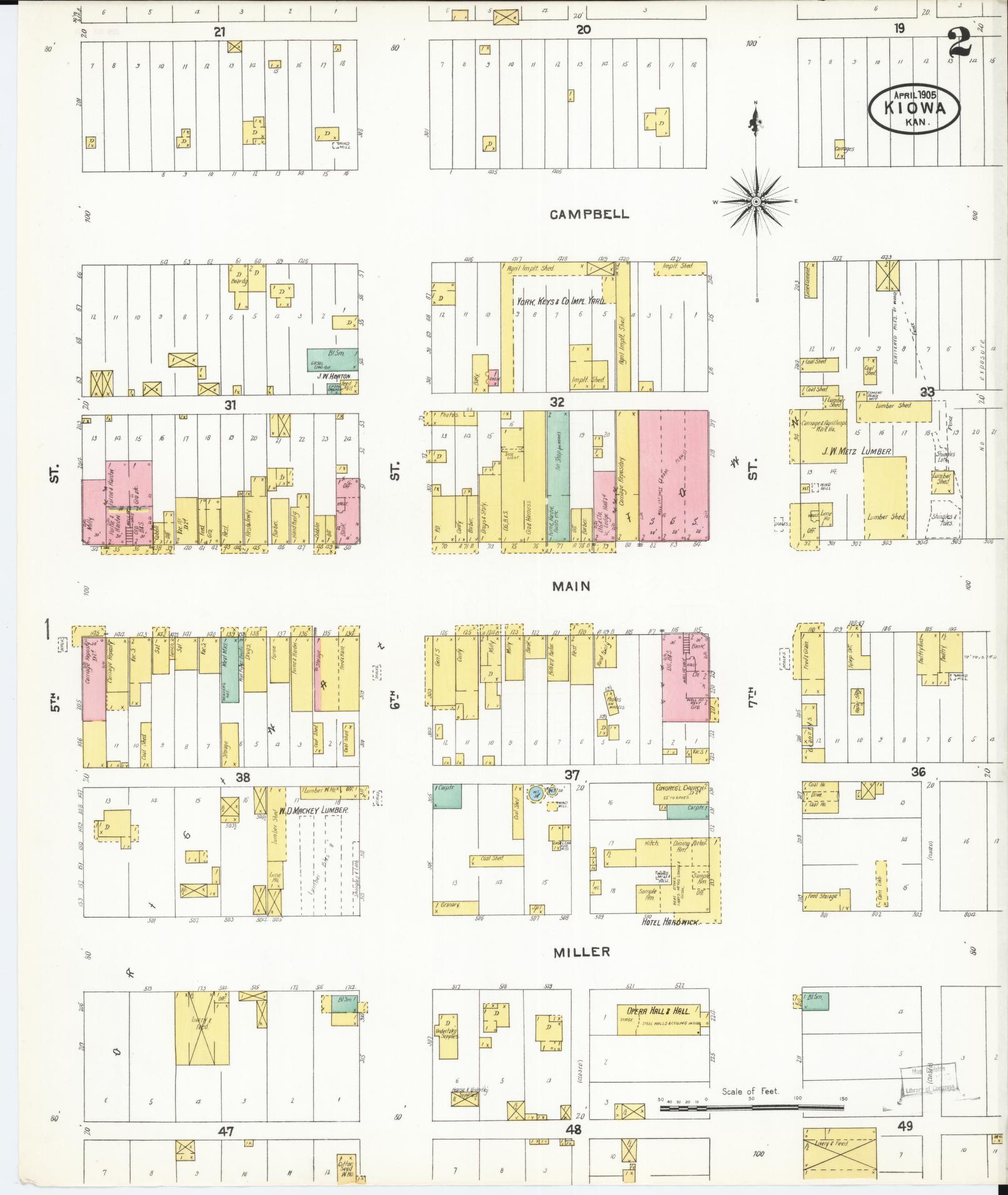 Sanborn Fire Insurance Map from Kiowa, Barber County, Kansas (1905), Sheet #0002 - Historic Sanborn Fire Insurance Map Print, vintage old map wall art, antique decor, genealogy gift, Kansas Kansas map