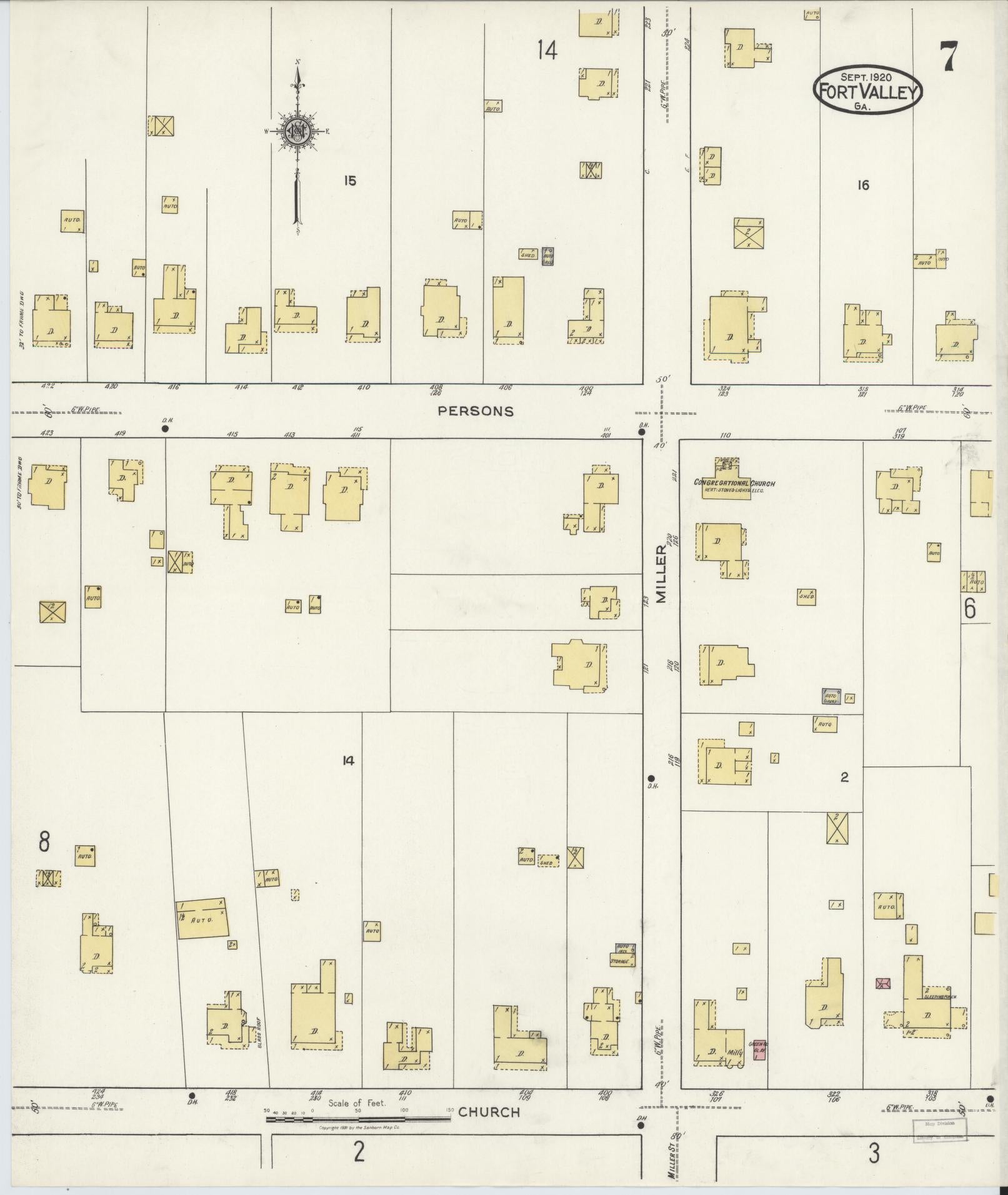 Sanborn Fire Insurance Map from Fort Valley, Peach County, Georgia (1920), Sheet #0007 - Complete Map Set gallery image, historic Sanborn map, vintage wall art, Georgia Georgia
