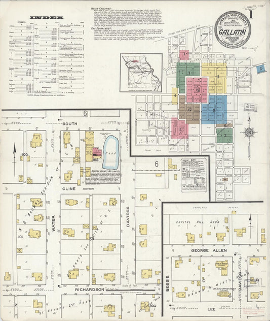Sanborn Fire Insurance Map from Gallatin, Daviess County, Missouri (1921), Sheet #0001 - Historic Sanborn Fire Insurance Map Print, vintage old map wall art, antique decor, genealogy gift, Missouri Missouri map