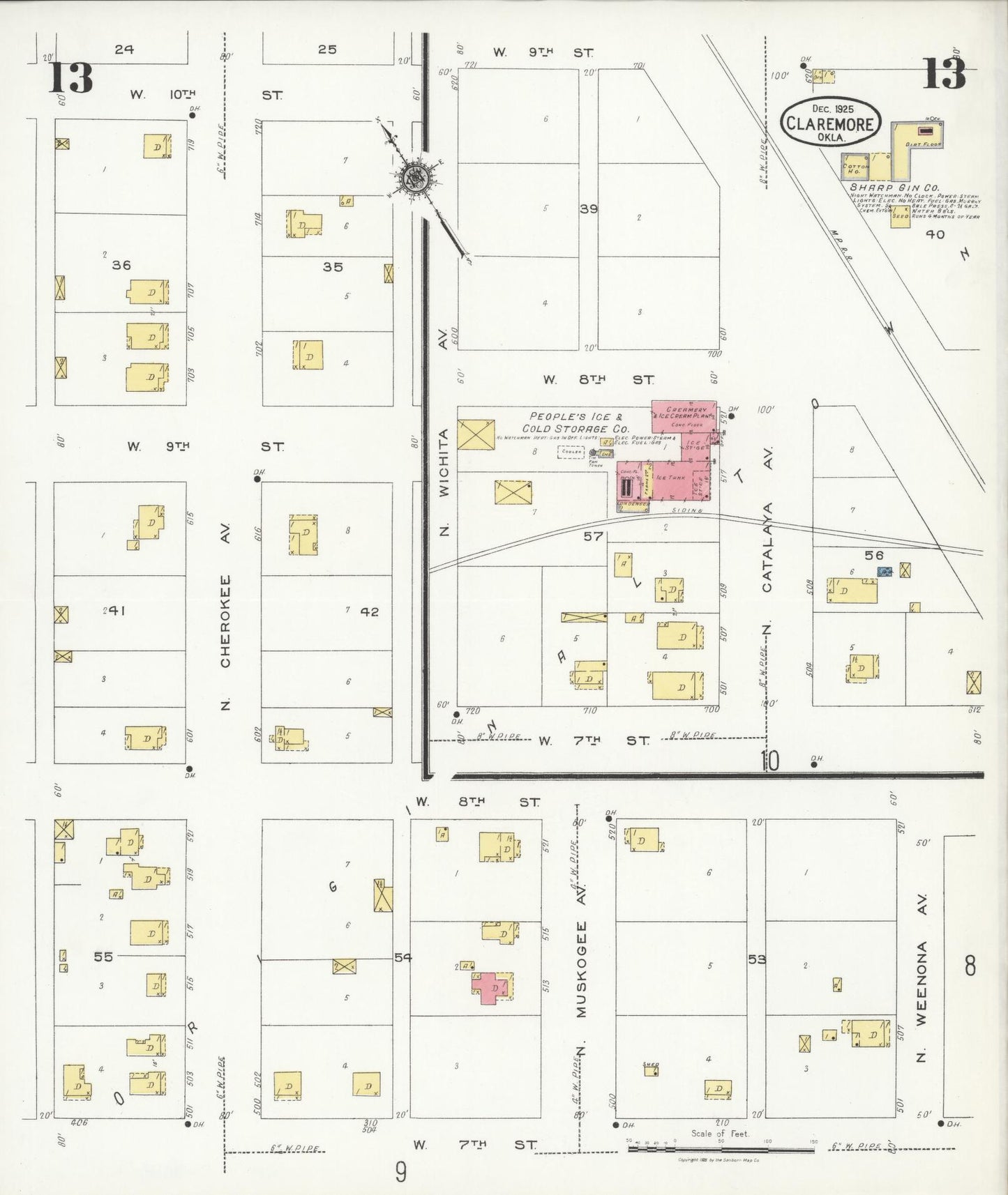 Sanborn Fire Insurance Map from Claremore, Rogers County, Oklahoma (1925), Sheet #0013 - Complete Map Set gallery image, historic Sanborn map, vintage wall art, Oklahoma Oklahoma