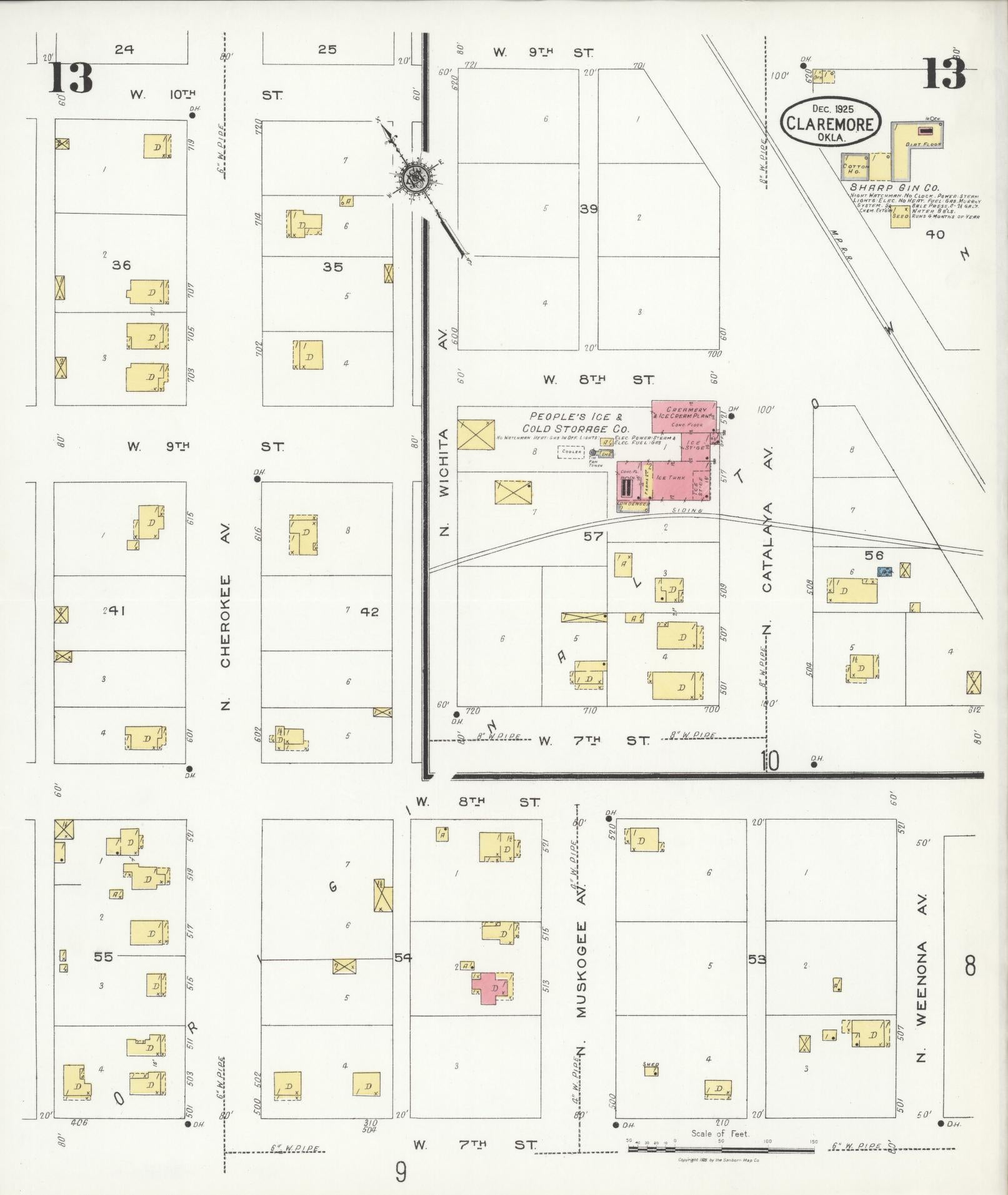 Sanborn Fire Insurance Map from Claremore, Rogers County, Oklahoma (1925), Sheet #0013 - Complete Map Set gallery image, historic Sanborn map, vintage wall art, Oklahoma Oklahoma
