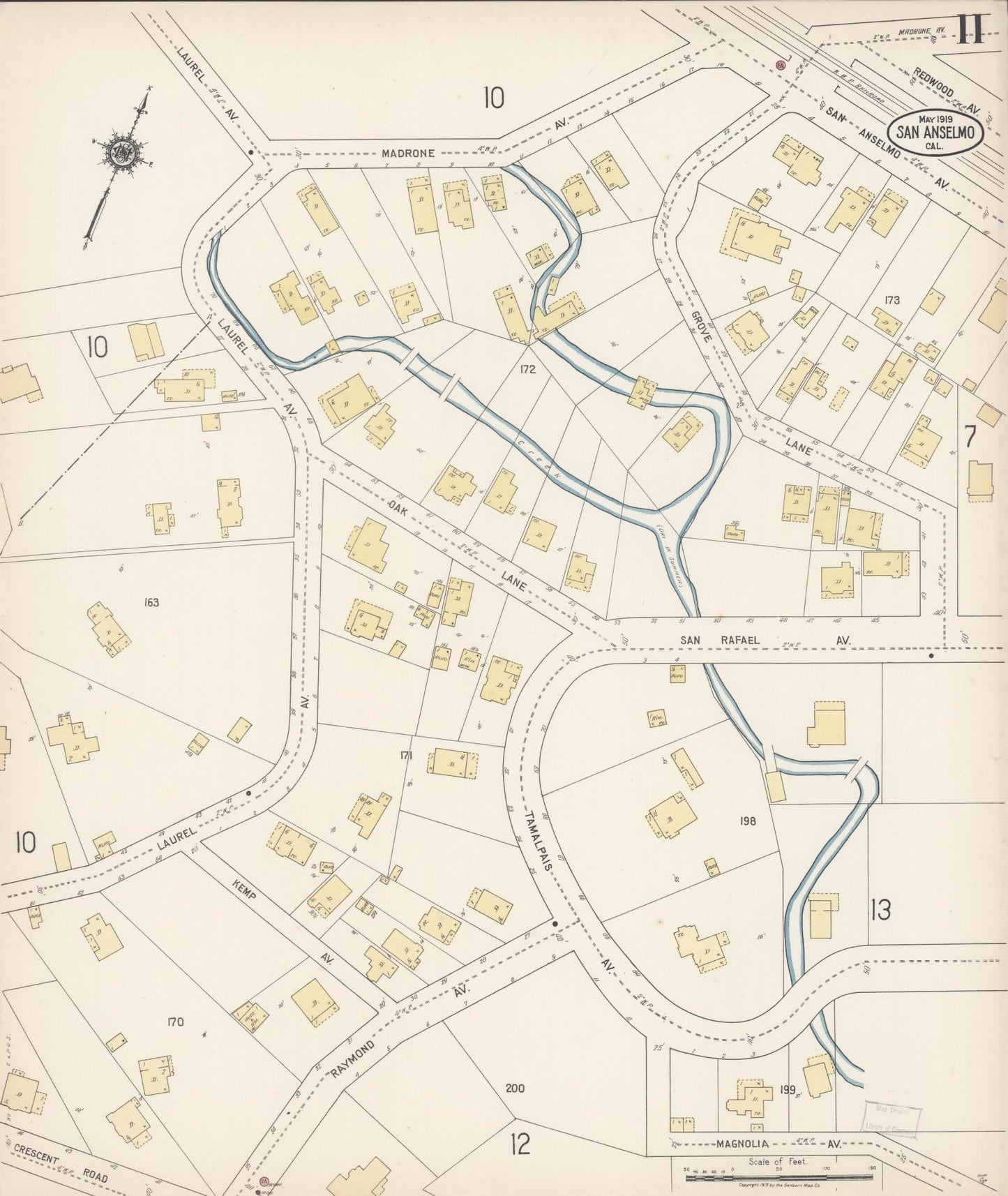 Sanborn Fire Insurance Map from San Anselmo, Marin County, California (1919), Sheet #0011 - Complete Map Set gallery image, historic Sanborn map, vintage wall art, California California