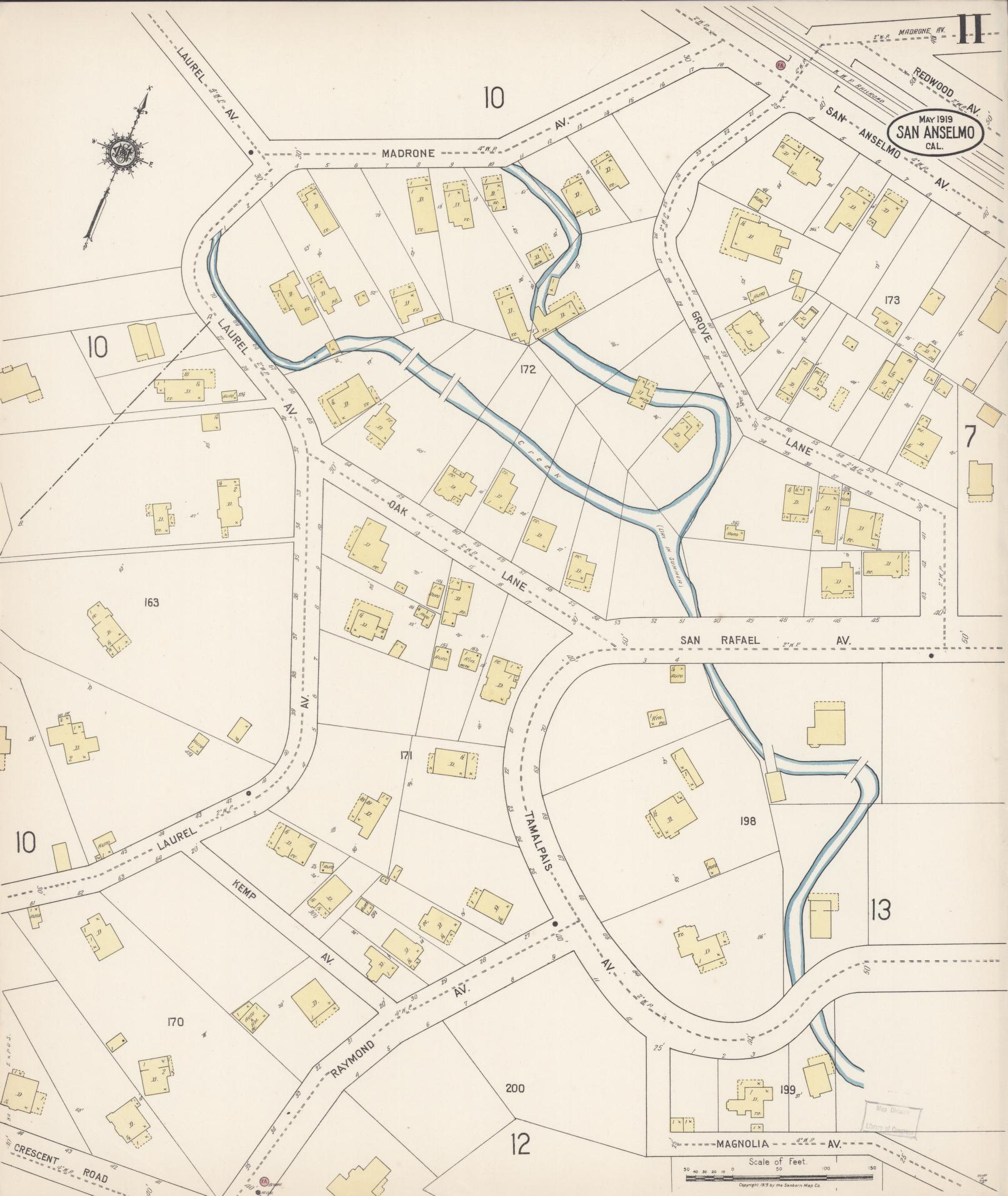 Sanborn Fire Insurance Map from San Anselmo, Marin County, California (1919), Sheet #0011 - Complete Map Set gallery image, historic Sanborn map, vintage wall art, California California