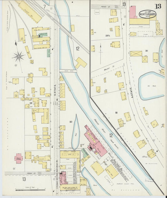 Sanborn Fire Insurance Map from North Adams, Berkshire County, Massachusetts (1897), Sheet #0013 - Historic Sanborn Fire Insurance Map Print, vintage old map wall art, antique decor, genealogy gift, Massachusetts Massachusetts map