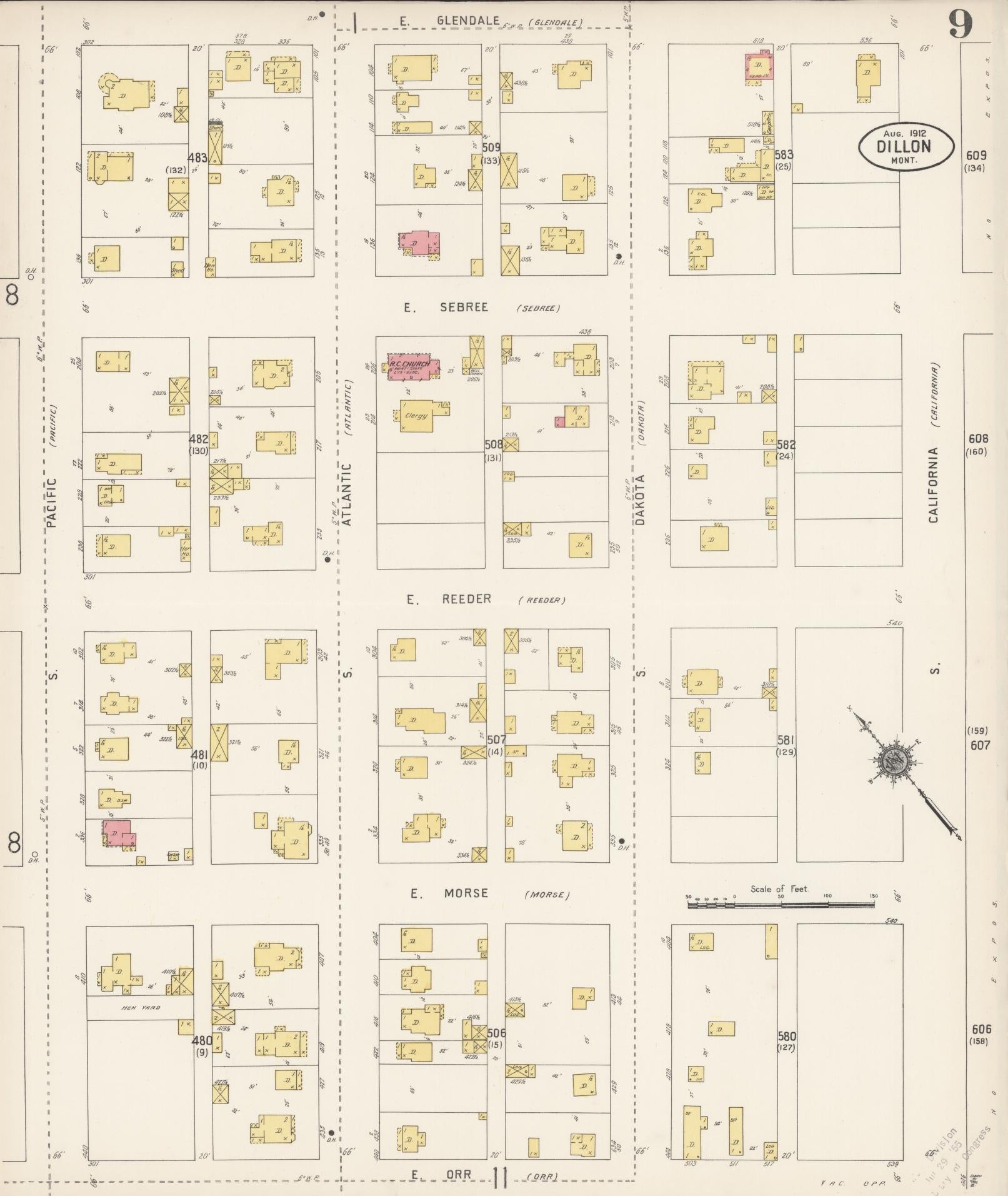 Sanborn Fire Insurance Map from Dillon, Beaverhead County, Montana (1912), Sheet #0009 - Historic Sanborn Fire Insurance Map Print, vintage old map wall art, antique decor, genealogy gift, Montana Montana map