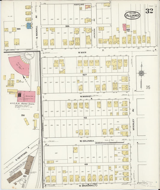 Sanborn Fire Insurance Map from Alliance, Stark County, Ohio (1921), Sheet #0032 - Historic Sanborn Fire Insurance Map Print, vintage old map wall art, antique decor, genealogy gift, Ohio Ohio map