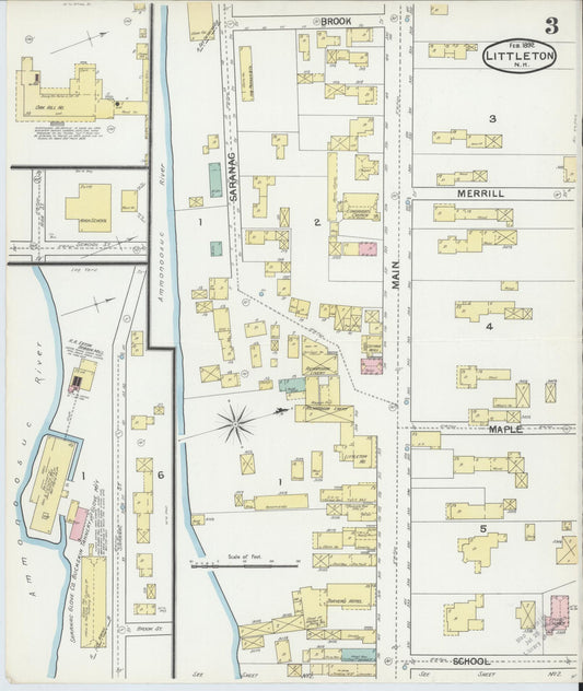 Sanborn Fire Insurance Map from Littleton, Grafton County, New Hampshire (1892), Sheet #0003 - Historic Sanborn Fire Insurance Map Print, vintage old map wall art, antique decor, genealogy gift, New Hampshire New Hampshire map