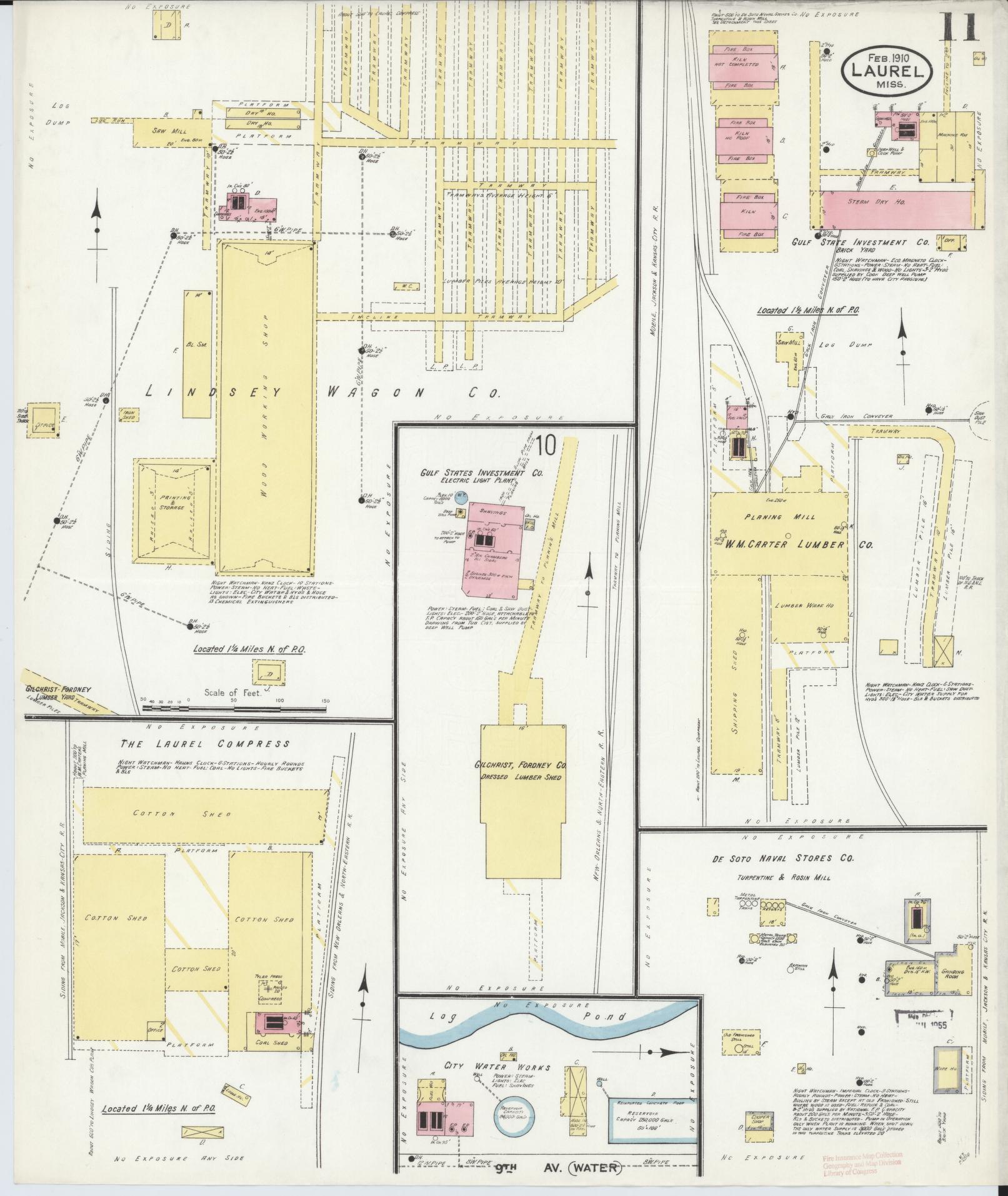 Sanborn Fire Insurance Map from Laurel, Jones County, Mississippi (1910), Sheet #0011 - Historic Sanborn Fire Insurance Map Print, vintage old map wall art, antique decor, genealogy gift, Mississippi Mississippi map