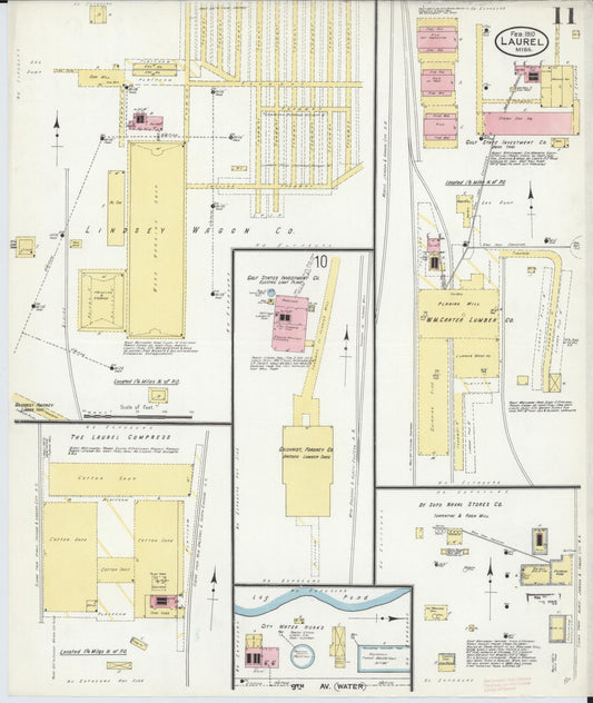 Sanborn Fire Insurance Map from Laurel, Jones County, Mississippi (1910), Sheet #0011 - Historic Sanborn Fire Insurance Map Print, vintage old map wall art, antique decor, genealogy gift, Mississippi Mississippi map