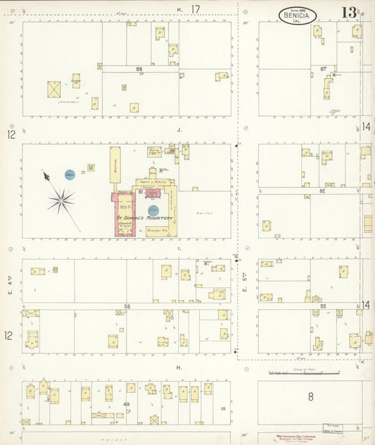 Sanborn Fire Insurance Map from Benicia, Solano County, California (1899), Sheet #0013 - Historic Sanborn Fire Insurance Map Print, vintage old map wall art, antique decor, genealogy gift, California California map
