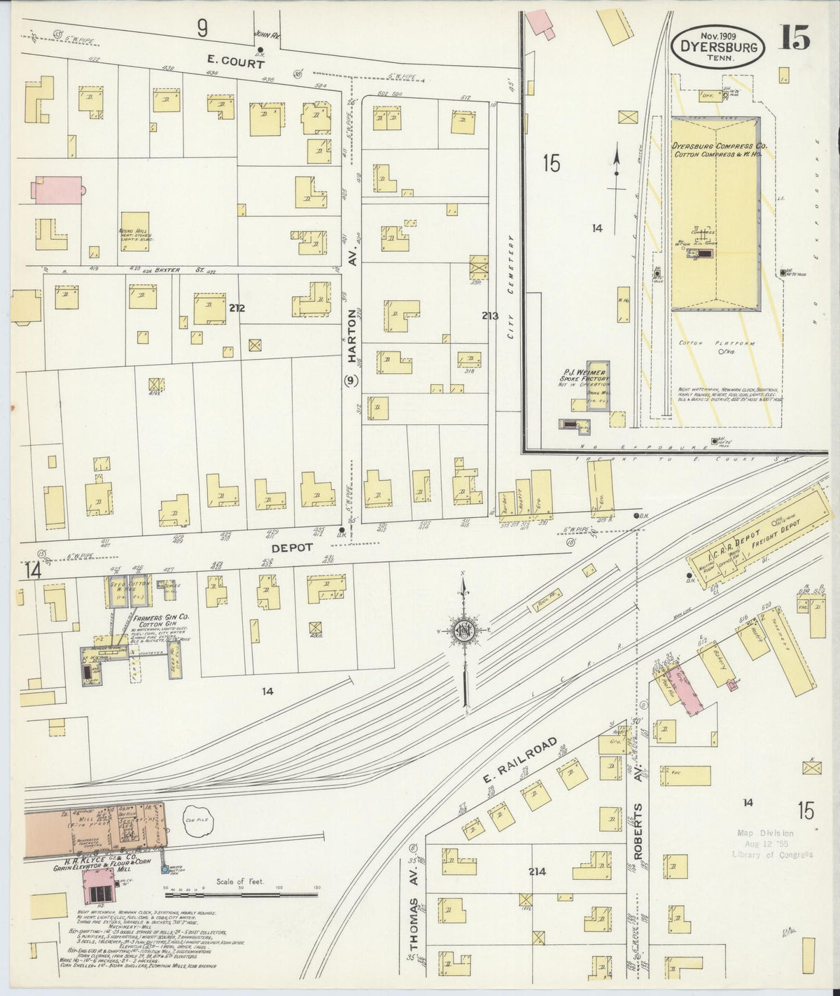 Sanborn Fire Insurance Map from Dyersburg, Dyer County, Tennessee (1909), Sheet #0015 - Historic Sanborn Fire Insurance Map Print, vintage old map wall art, antique decor, genealogy gift, Tennessee Tennessee map