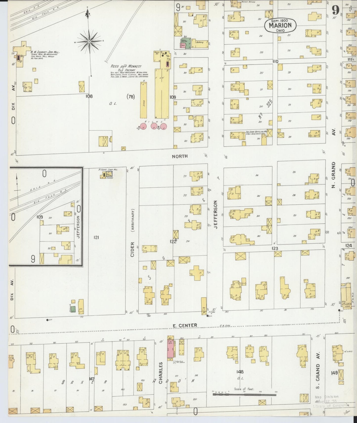 Sanborn Fire Insurance Map from Marion, Marion County, Ohio (1900), Sheet #0009 - Historic Sanborn Fire Insurance Map Print, vintage old map wall art, antique decor, genealogy gift, Ohio Ohio map