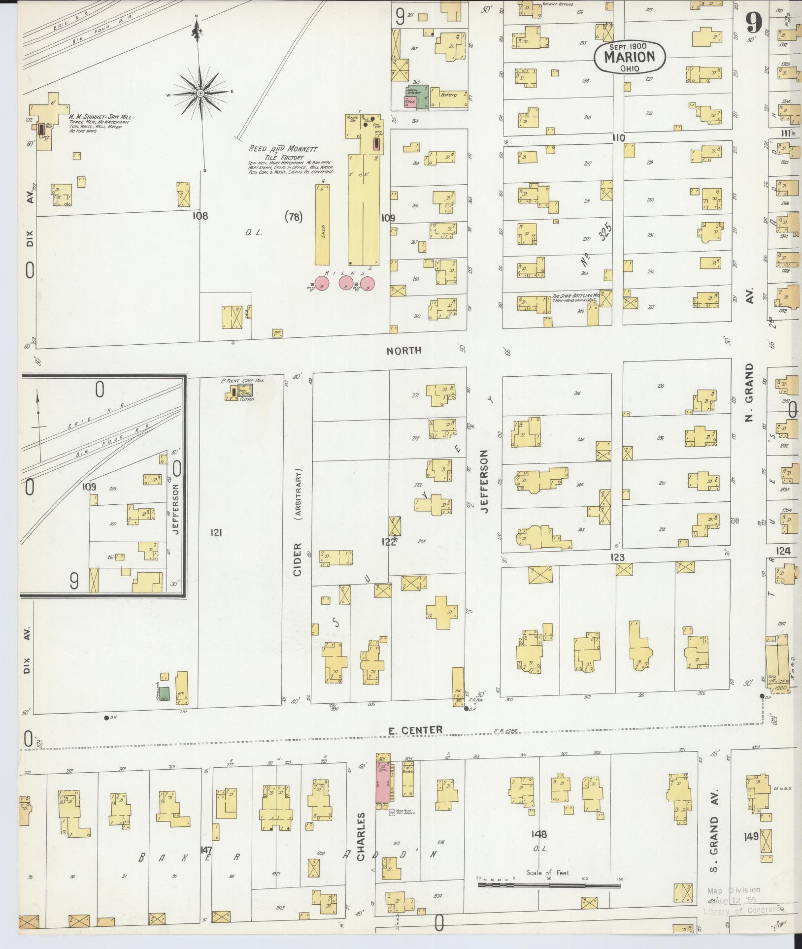 Sanborn Fire Insurance Map from Marion, Marion County, Ohio (1900), Sheet #0009 - Historic Sanborn Fire Insurance Map Print, vintage old map wall art, antique decor, genealogy gift, Ohio Ohio map