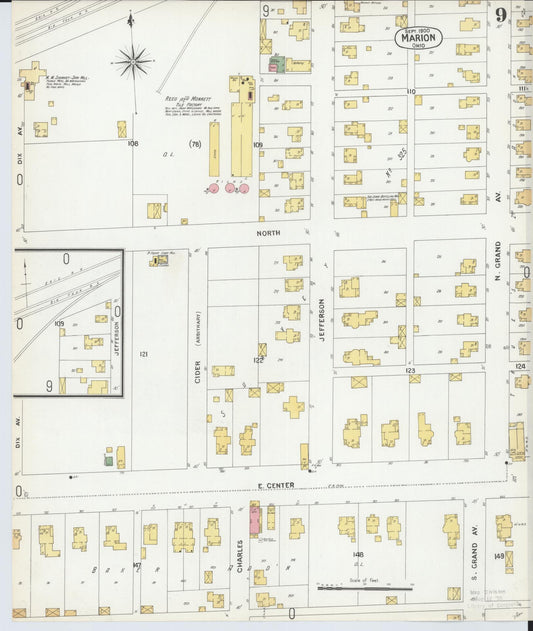 Sanborn Fire Insurance Map from Marion, Marion County, Ohio (1900), Sheet #0009 - Historic Sanborn Fire Insurance Map Print, vintage old map wall art, antique decor, genealogy gift, Ohio Ohio map