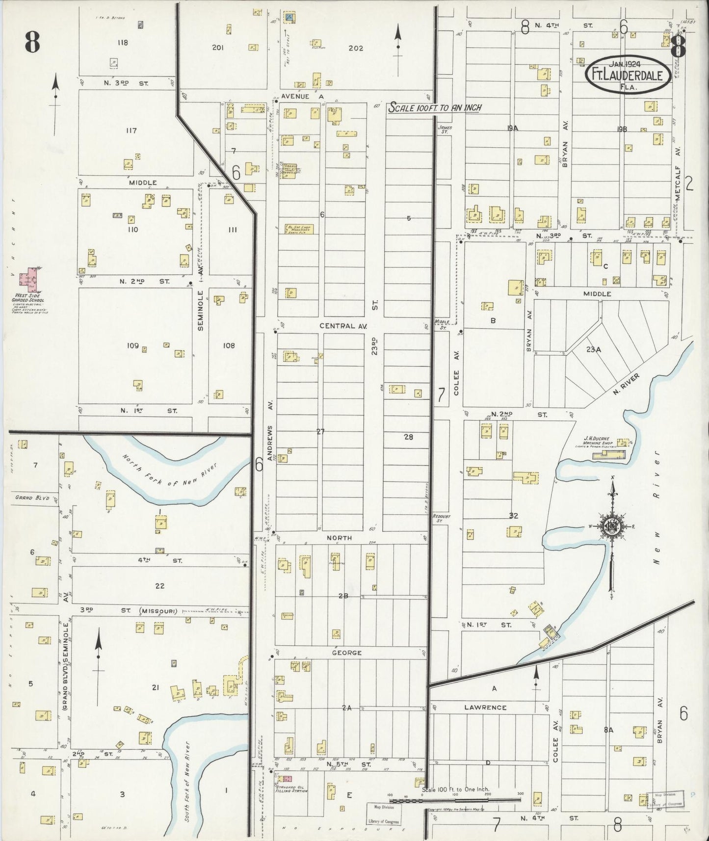 Sanborn Fire Insurance Map from Fort Lauderdale, Broward County, Florida (1924), Sheet #0008 - Complete Map Set gallery image, historic Sanborn map, vintage wall art, Florida Florida