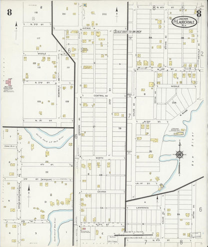 Sanborn Fire Insurance Map from Fort Lauderdale, Broward County, Florida (1924), Sheet #0008 - Complete Map Set gallery image, historic Sanborn map, vintage wall art, Florida Florida