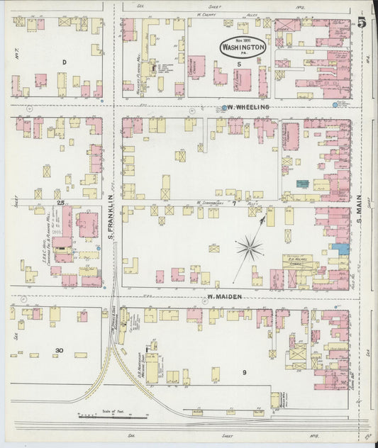 Sanborn Fire Insurance Map from Washington, Washington County, Pennsylvania (1891), Sheet #0005 - Historic Sanborn Fire Insurance Map Print, vintage old map wall art, antique decor, genealogy gift, Pennsylvania Pennsylvania map