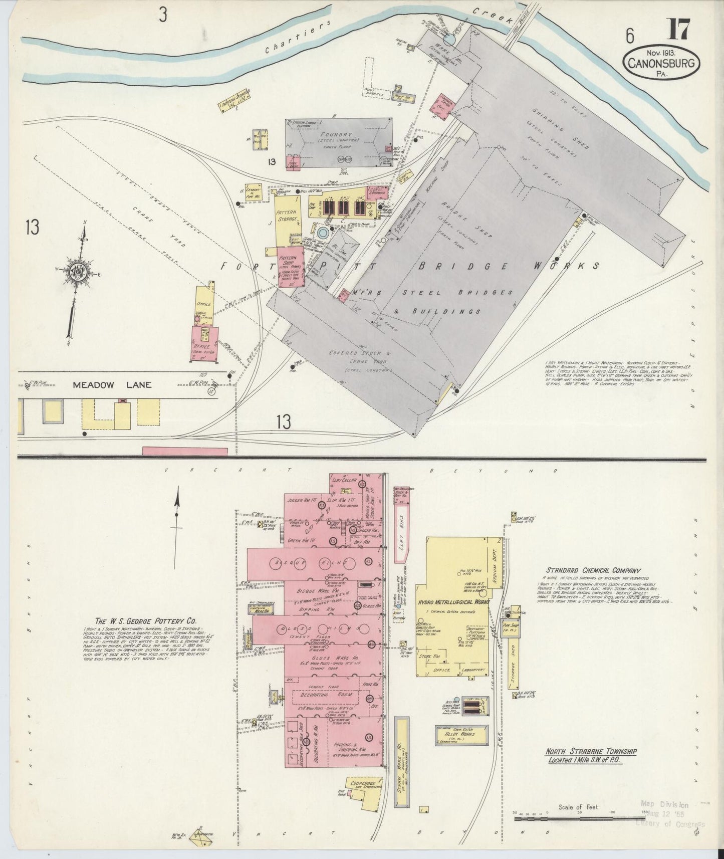 Sanborn Fire Insurance Map from Canonsburg, Washington County, Pennsylvania (1913), Sheet #0017 - Historic Sanborn Fire Insurance Map Print, vintage old map wall art, antique decor, genealogy gift, Pennsylvania Pennsylvania map