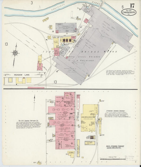 Sanborn Fire Insurance Map from Canonsburg, Washington County, Pennsylvania (1913), Sheet #0017 - Historic Sanborn Fire Insurance Map Print, vintage old map wall art, antique decor, genealogy gift, Pennsylvania Pennsylvania map