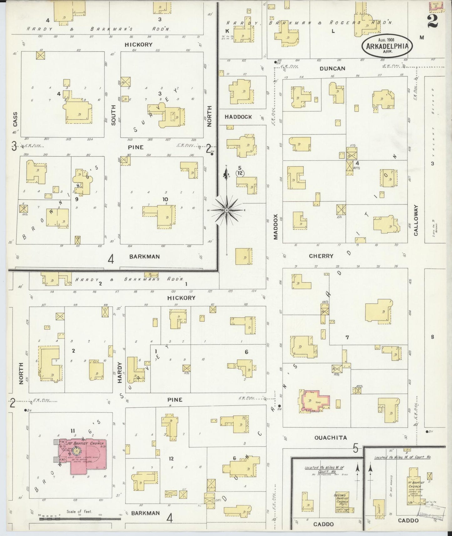 Sanborn Fire Insurance Map from Arkadelphia, Clark County, Arkansas (1908), Sheet #0002 - Complete Map Set gallery image, historic Sanborn map, vintage wall art, Arkansas Arkansas