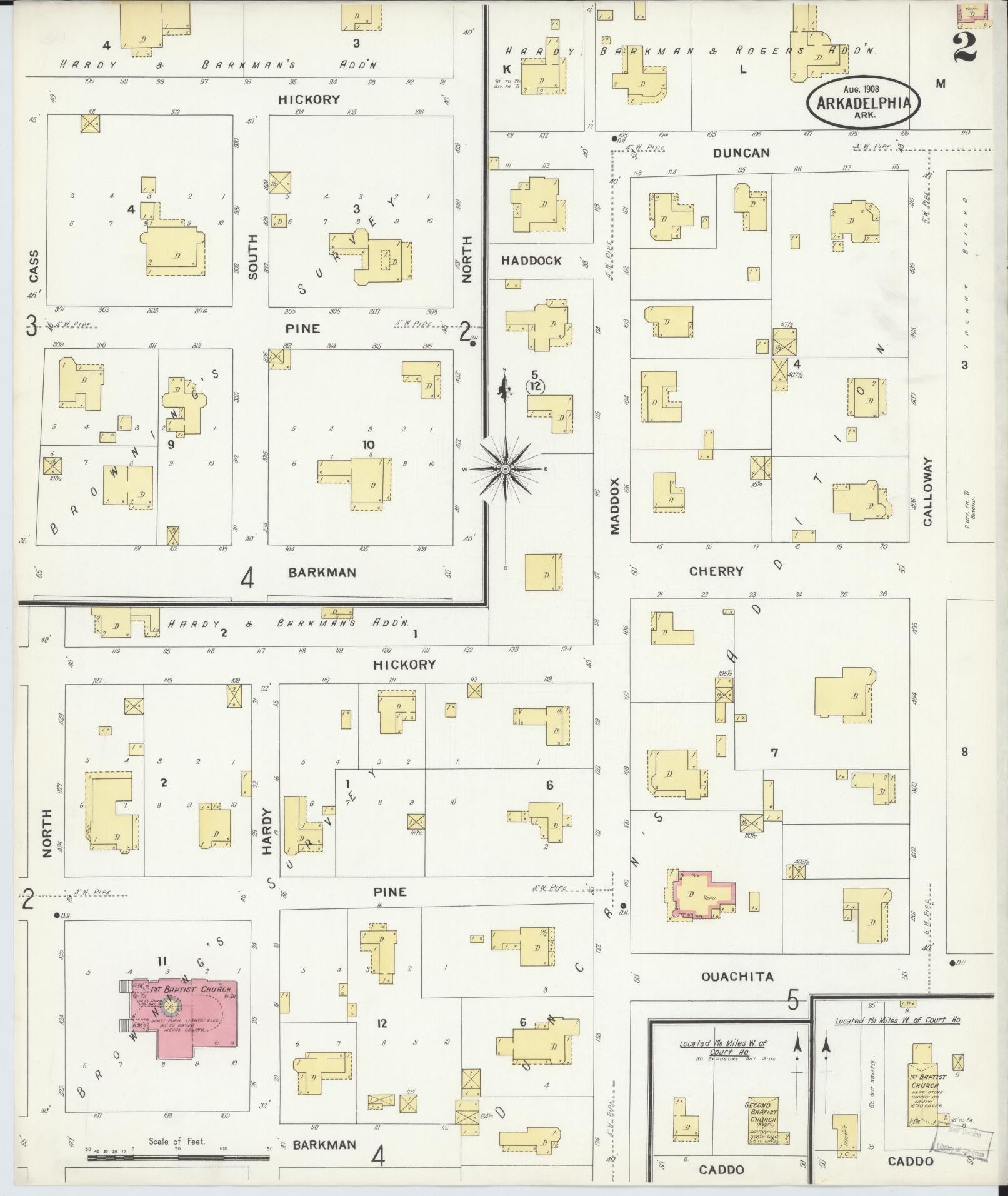 Sanborn Fire Insurance Map from Arkadelphia, Clark County, Arkansas (1908), Sheet #0002 - Complete Map Set gallery image, historic Sanborn map, vintage wall art, Arkansas Arkansas