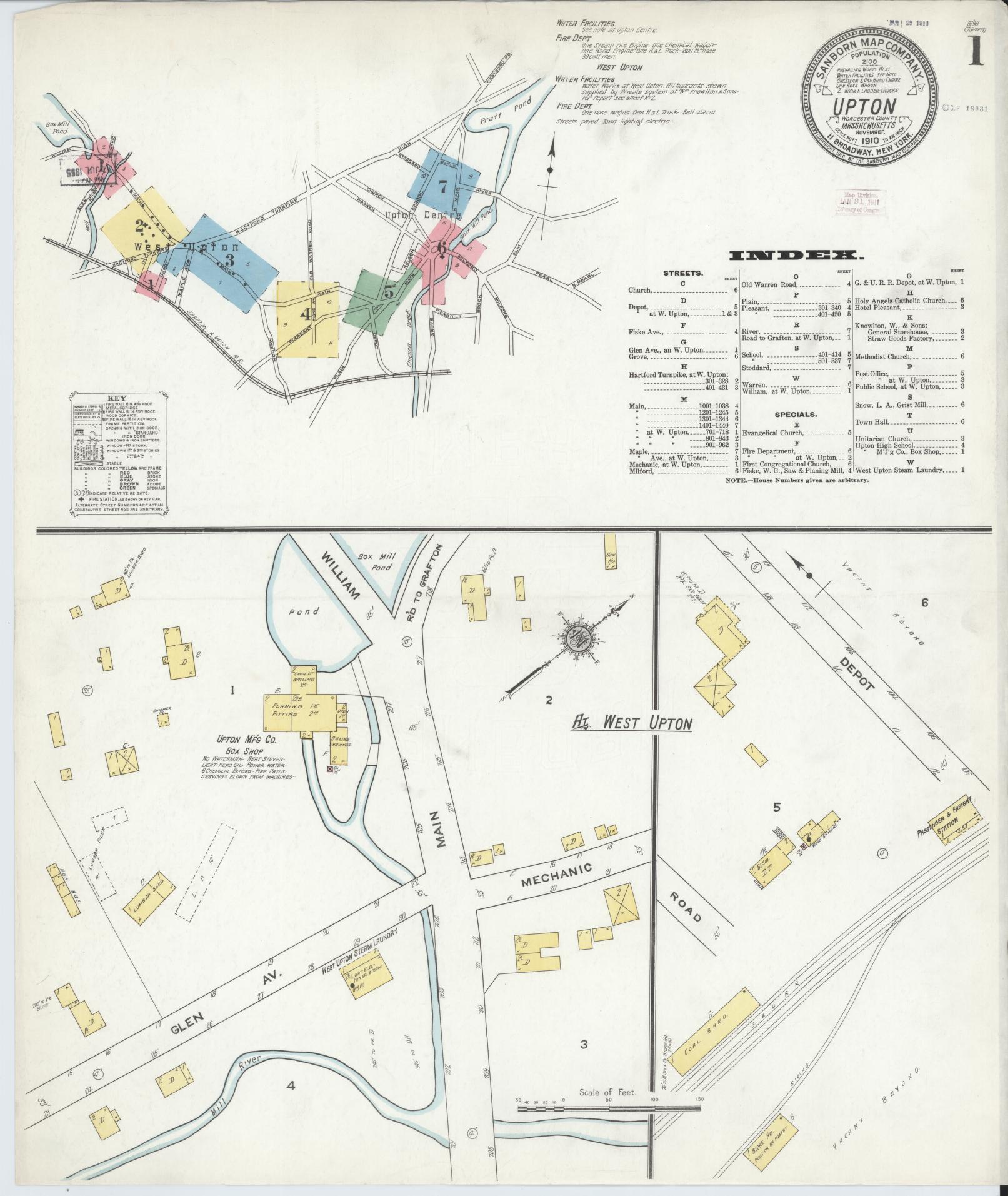 Sanborn Fire Insurance Map from Upton, Worcester County, Massachusetts. (1910) – Historic Sanborn Fire Insurance Map Print