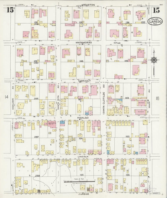 Sanborn Fire Insurance Map from Laredo, Webb County, Texas (1925), Sheet #0015 - Historic Sanborn Fire Insurance Map Print, vintage old map wall art, antique decor, genealogy gift, Texas Texas map