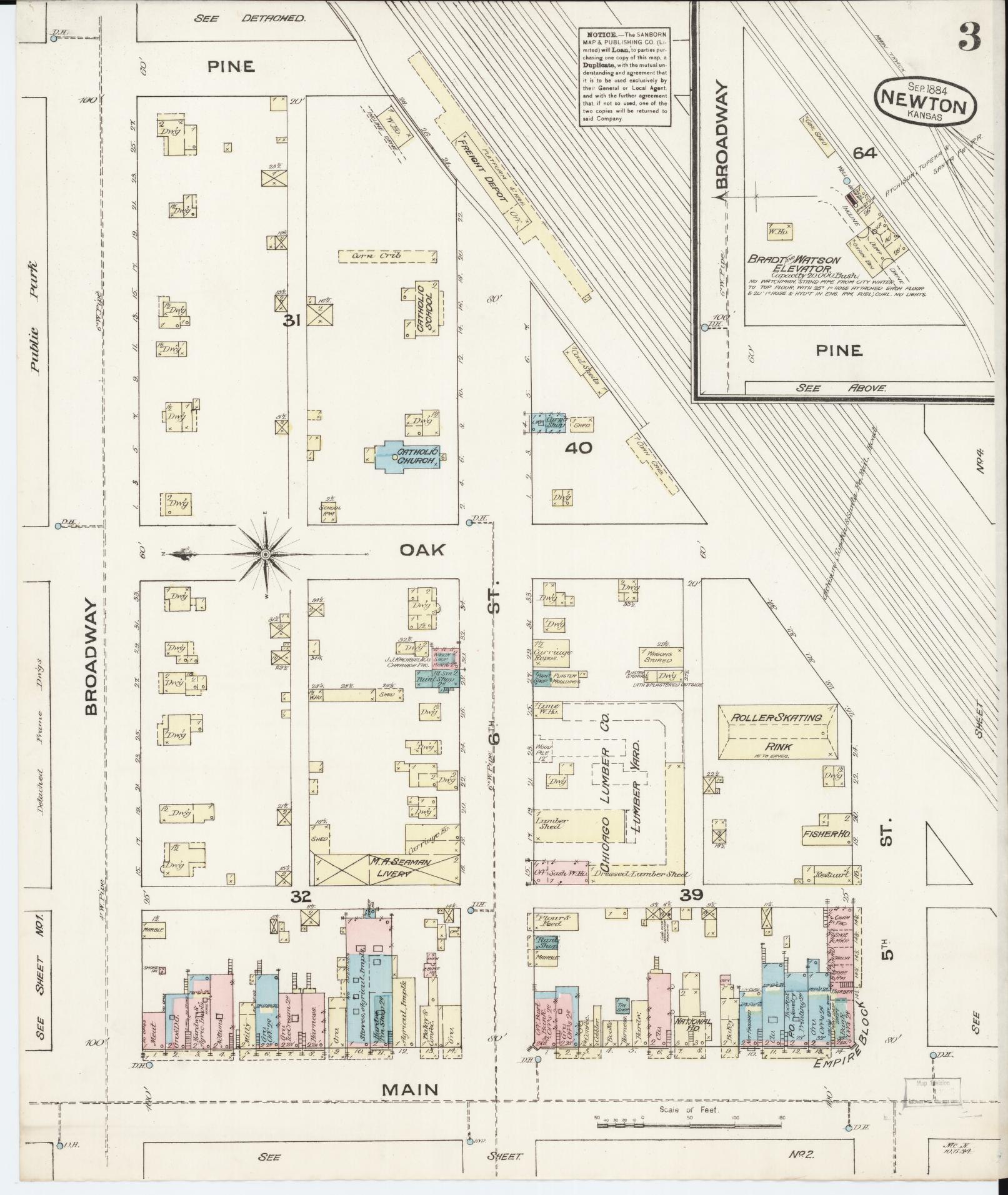 Sanborn Fire Insurance Map from Newton, Harvey County, Kansas (1884), Sheet #0003 - Complete Map Set gallery image, historic Sanborn map, vintage wall art, Kansas Kansas